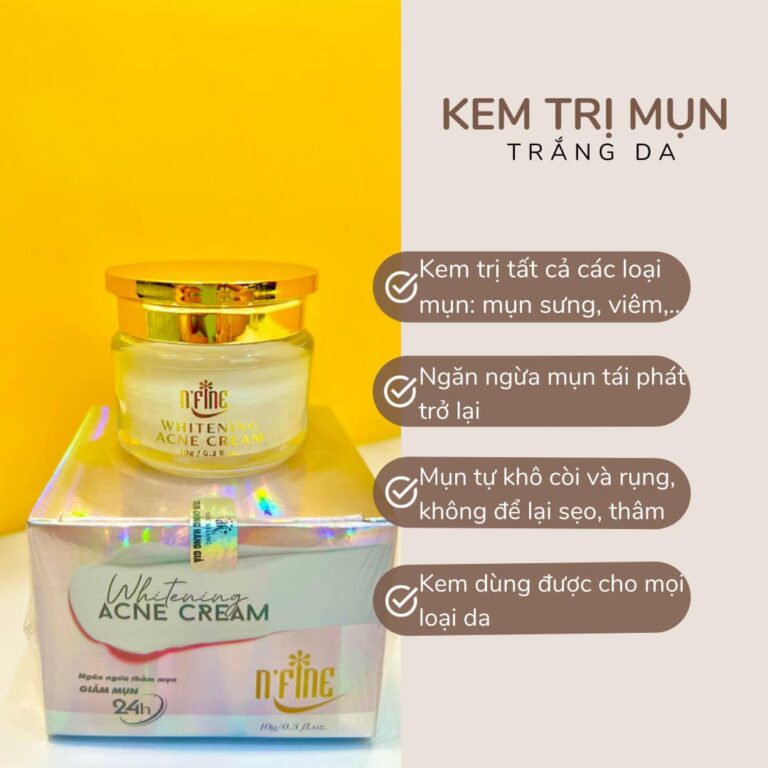 KEM MẶT NGỪA MỤN TRẮNG DA N’FINE WHITENING ACNE CREAM 4 EFFECT TREATMENT WHITENING