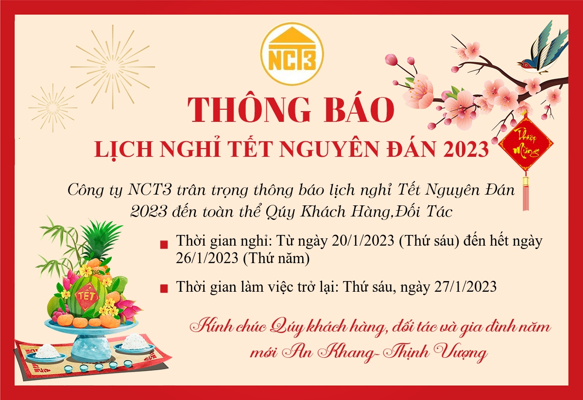 THÔNG BÁO LỊCH NGHỈ TẾT NGUYÊN ĐÁN 2023