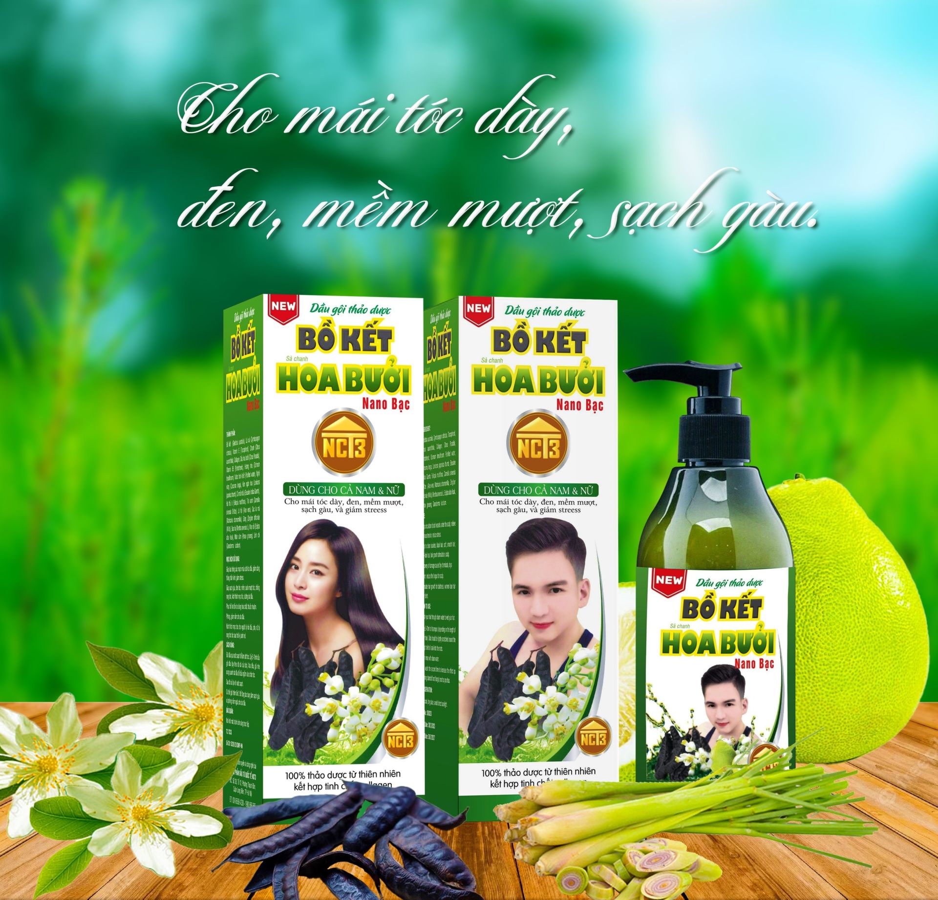 Dầu Gội Thảo Dược Bồ Kết Hoa Bưởi nano bạc 300ml.